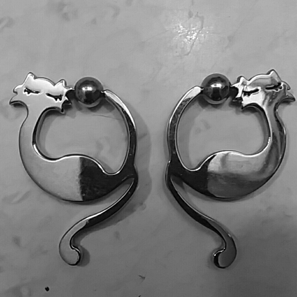 Stainless steel 10g cat hoop earring set